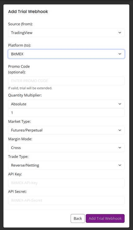 Create TradingView webhook in AlgoWay