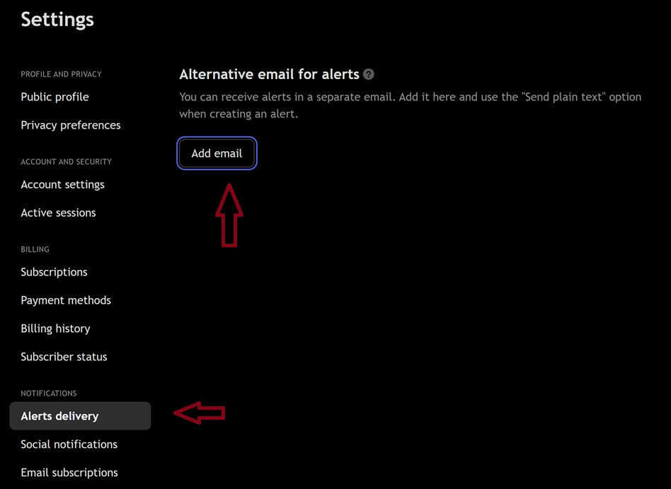 TradingView alerts delivery settings