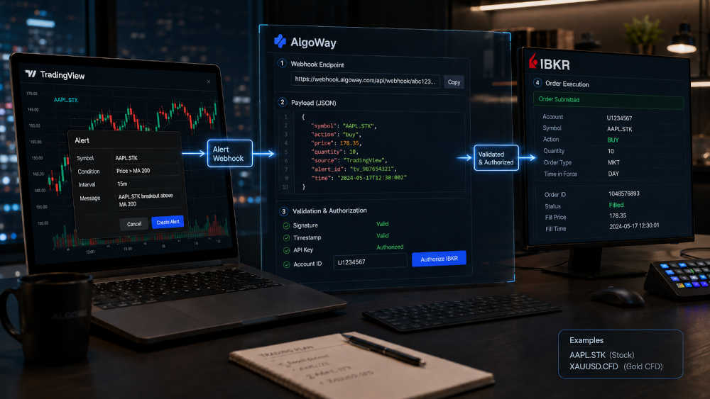 AlgoWay IBKR webhook form for TradingView to Interactive Brokers automation