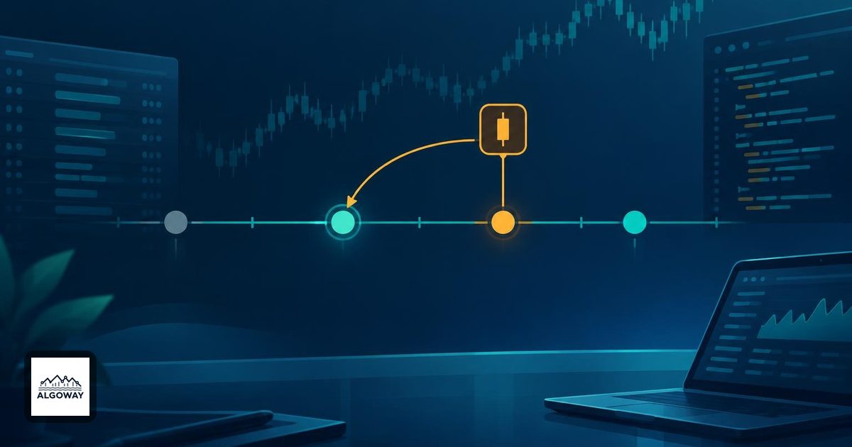Trading signal aligned with an earlier quote on a timeline while later and stale quotes remain separate