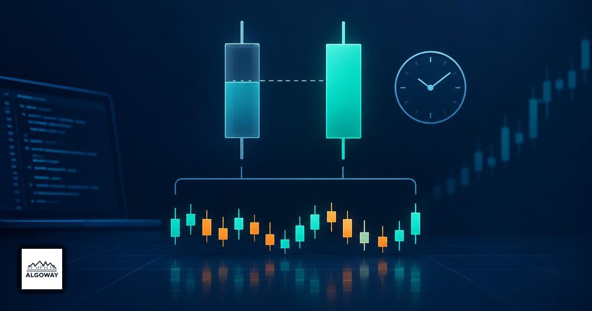 Small chart candles beneath a developing and a completed higher-timeframe candle