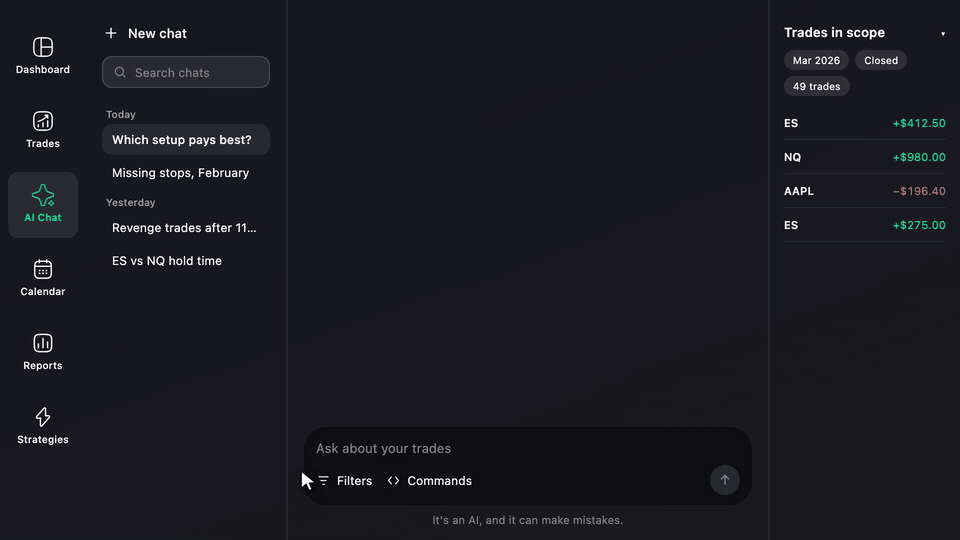 AI Chat answering a question from the trades in the journal