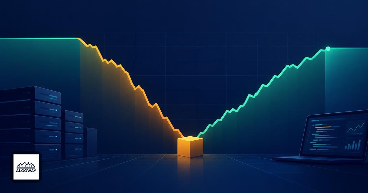 Conceptual equity path descending into a valley and recovering toward its previous peak