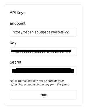 Alpaca paper API key and secret