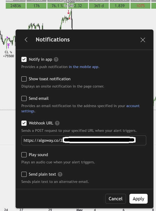 TradingView webhook URL for Alpaca via AlgoWay