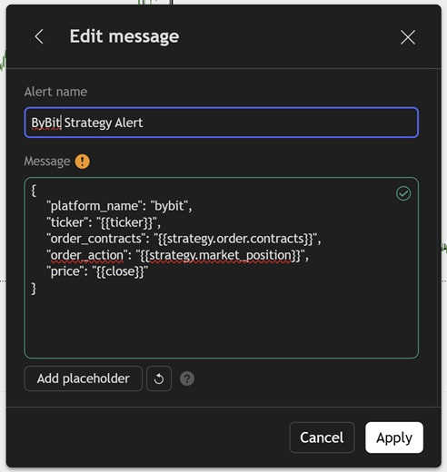TradingView Bybit strategy alert JSON