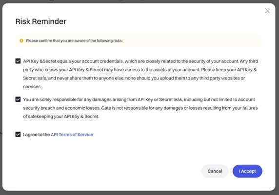 Gate.io API risk reminder