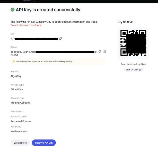 Gate.io API key created successfully