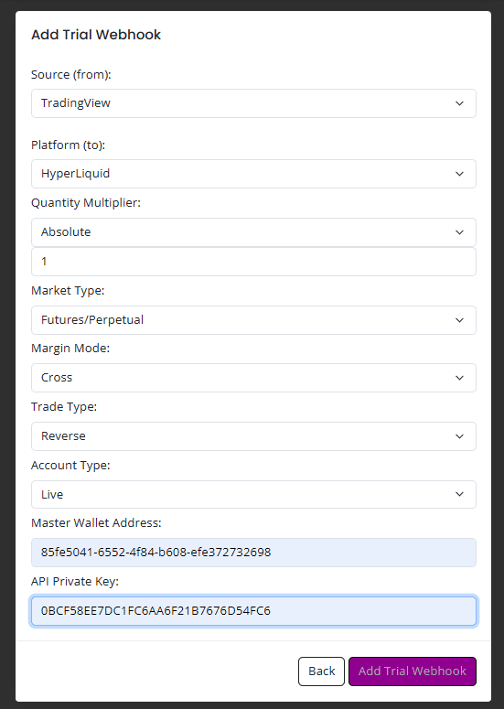 Configure a Hyperliquid webhook in the AlgoWay dashboard