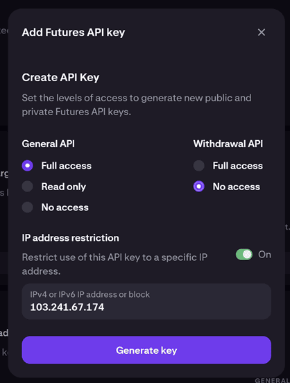 Kraken Futures API key creation and permissions