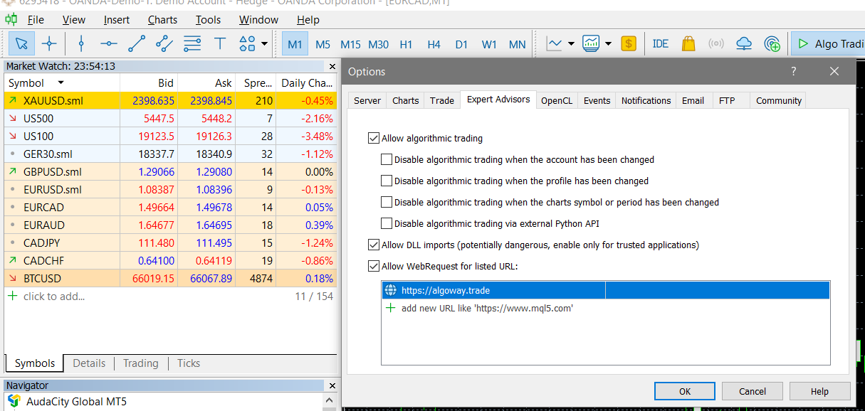 Configure Expert Advisors Options in MetaTrader 5