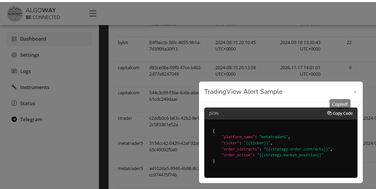 TradingView Alert JSON Sample