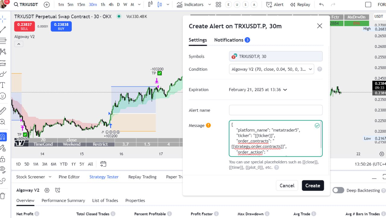 Create Alert in TradingView