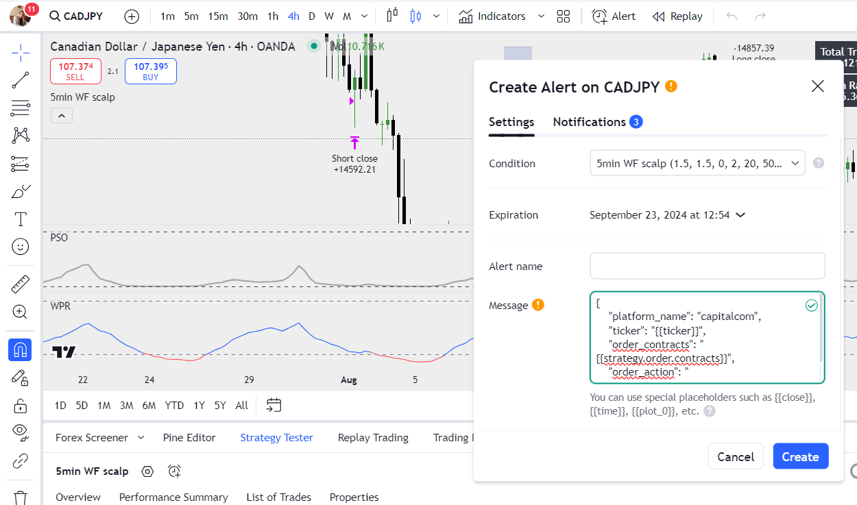 Create Alert in TradingView