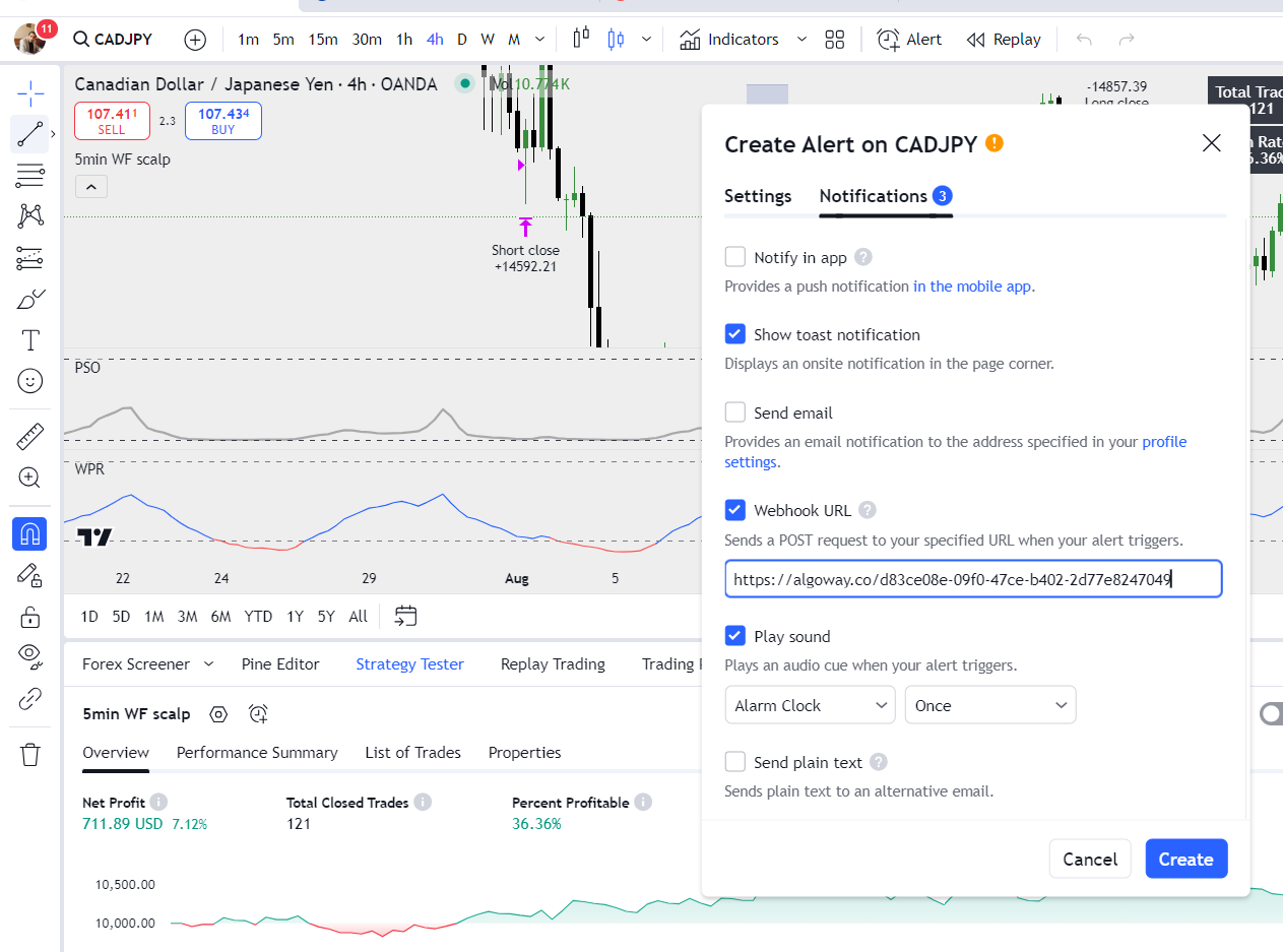 Set Webhook URL in TradingView