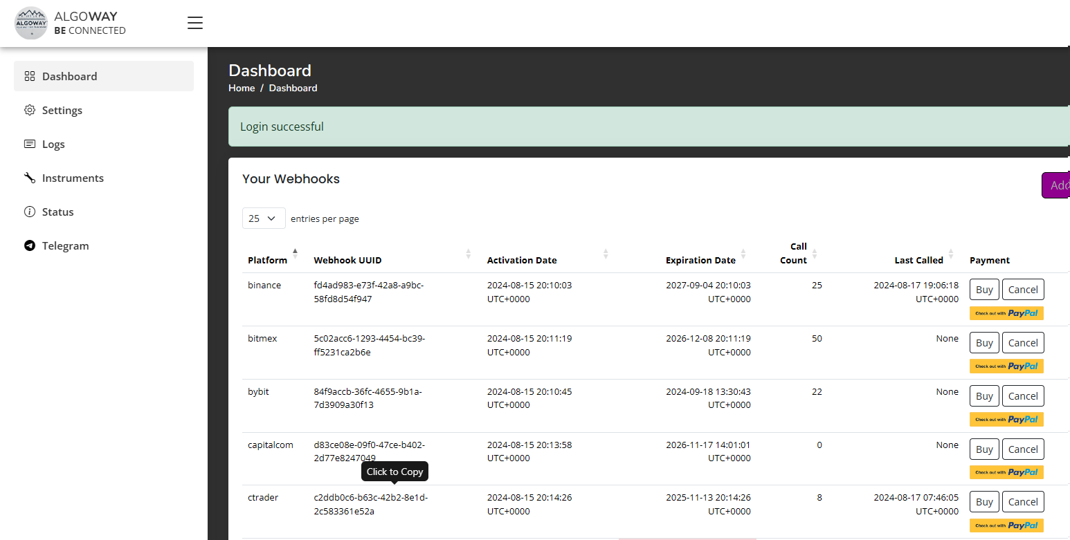 cTrader Webhooks Dashboard