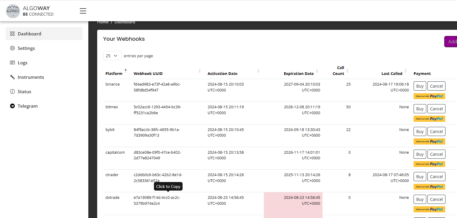 TradingView alert settings