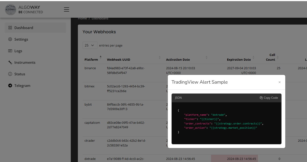 Setting up the Webhook URL in TradingView