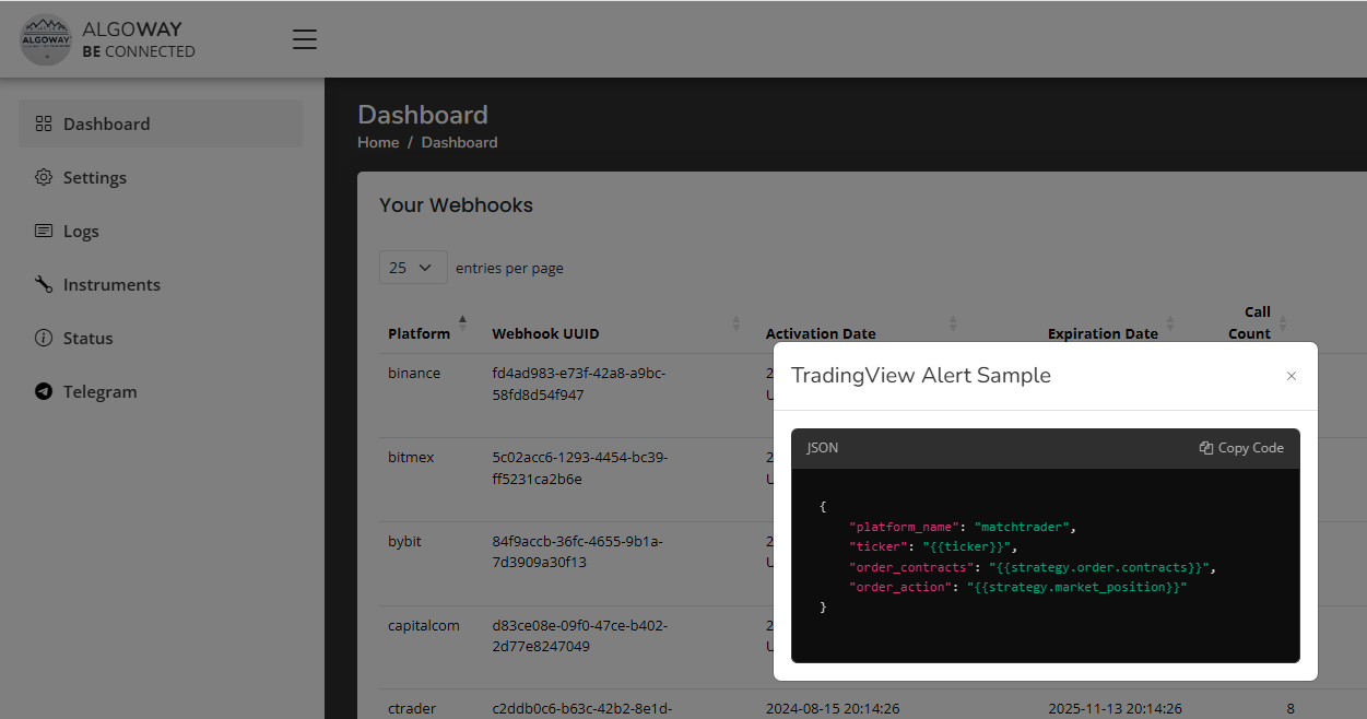 Setting Up a Webhook for MatchTrader on the AlgoWay Platform