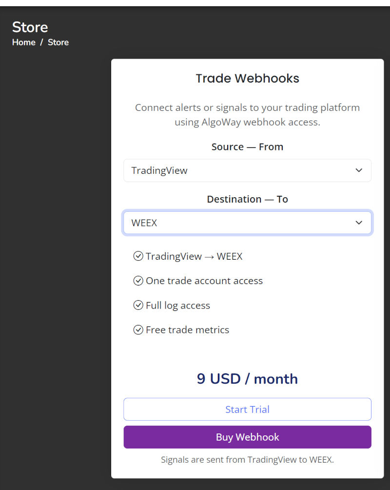 Create a TradingView to WEEX webhook from the AlgoWay Store